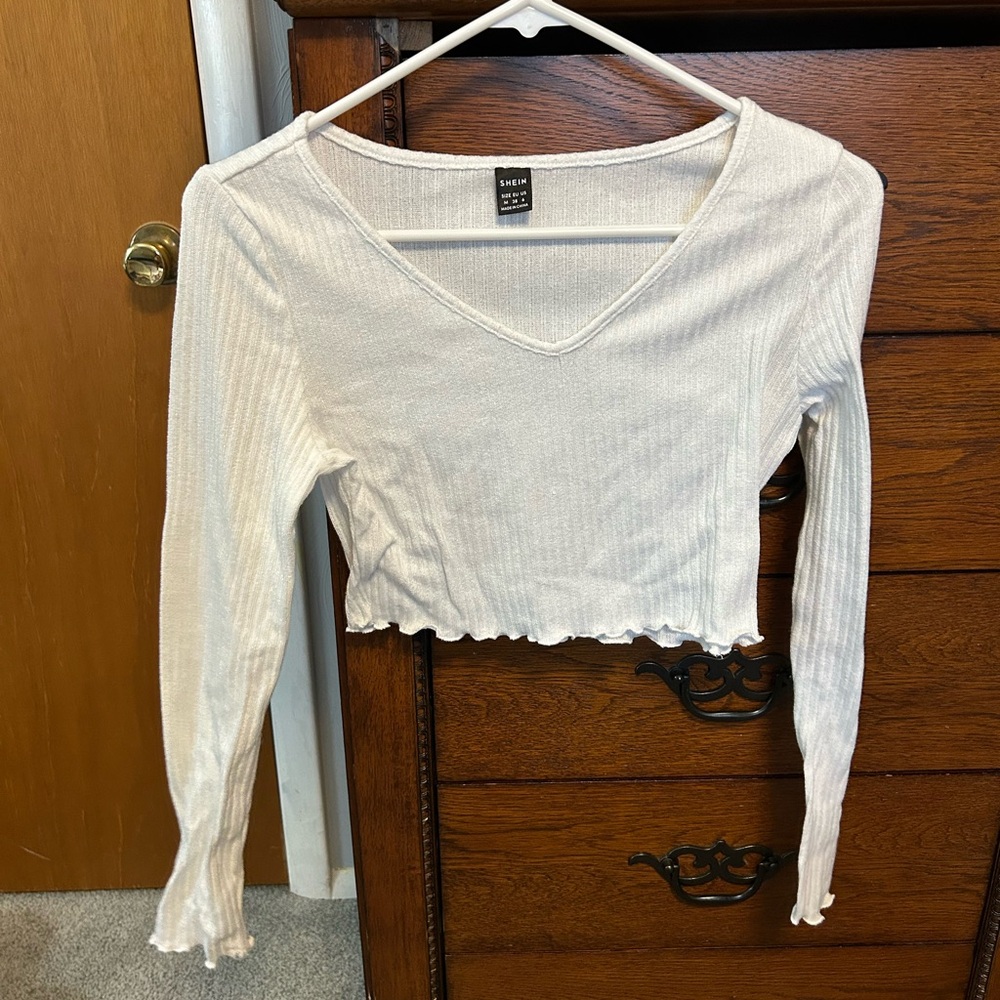 White Ribbed Shein Long Sleeve Top
